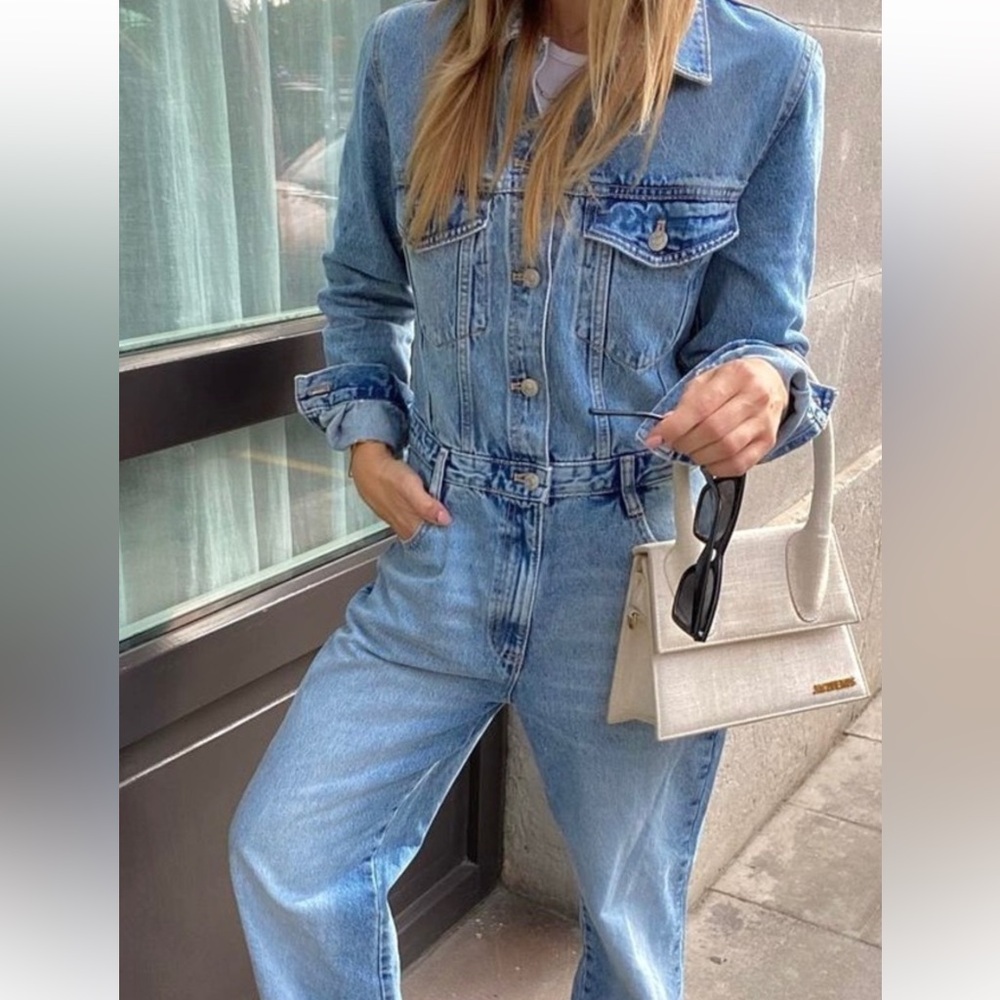 Zara Light Blue Denim Jumpsuit